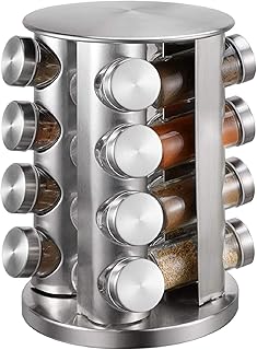 Étagère à épices rotative arabe, organisateur d'épices en acier inoxydable avec 16 pots