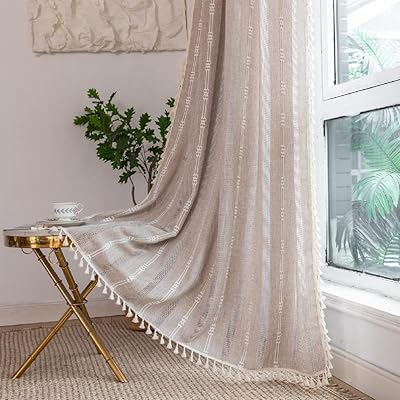 Rideau bohème en coton et lin amidodo avec franges pour salon