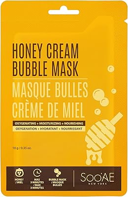 Dites un masque en tissu avec des bulles de crème au miel