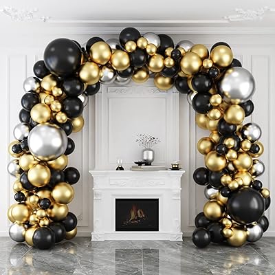 124pcs kit d'arche de guirlande ballons noir et or 5 10 18 pouces