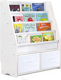 Bibliothèque pour enfants malbest avec deux boîtes de rangement et étagères pour organiser