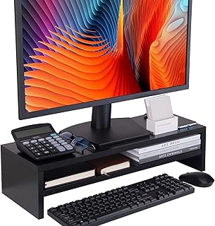 Mahmayi support de moniteur en bois avec étagère de rangement à 2 niveaux