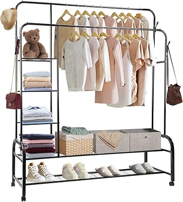 Porte-vêtements essy portant à double tringle avec étagère de rangement 3
