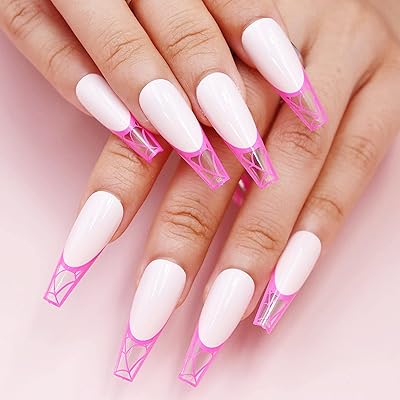 Alikdon faux ongles français extra longs en acrylique pailleté à couverture