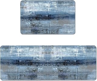 Tapis de cuisine elor bleu et gris lot de 2 pièces avec motif