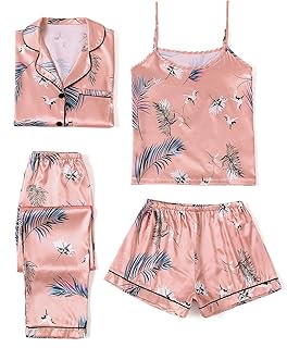 Ensemble pyjama femme 4 pièces en satin de soie avec fines bretelles