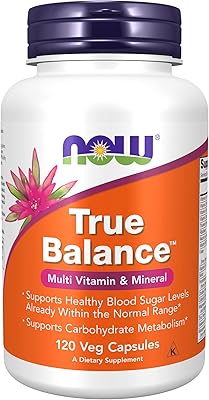 Supplément multivitaminé et minéral now true balance comprenant de la biotine, 120 gélules