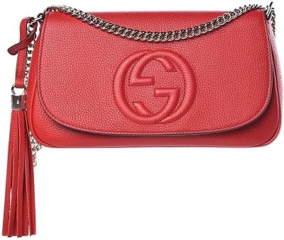 Sac bandoulière gg en cuir rouge avec motif entrelacé de soho, sac à