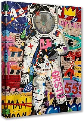 Art mural abstrait sur toile d'astronaute, décoration d'intérieur moderne colorée pour le salon