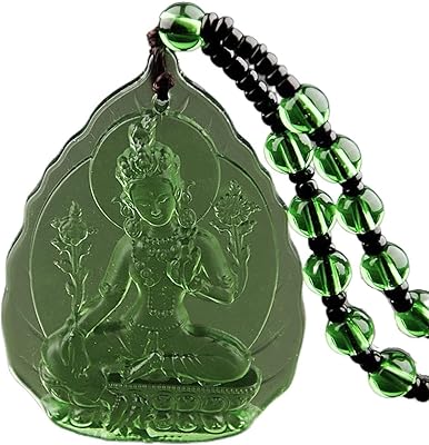 Pendentif bouddha kwan yin guan yin yin collier chaîne brodée pierre de jade