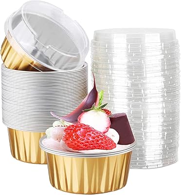 Moules à cupcakes en aluminium avec couvercles, 50 pièces 130 ml, moules à