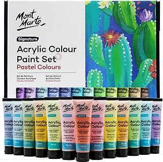 Ensemble de pastels acryliques mont marte premium 24 x 36 ml (1,2 fl oz), ensemble de peinture acrylique pastel crémeuse avec une bonne couverture, finition semi-mate, idéal pour la plupart des surfaces d'art et d'artisanat.. Diaytar Sénégal : Des promotions qui ont du sens