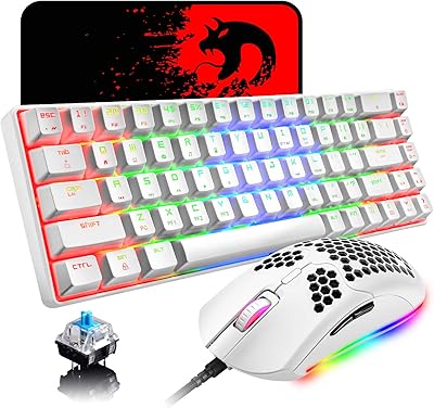 Clavier de jeu mécanique 60% petites touches bleues 68 filaires type