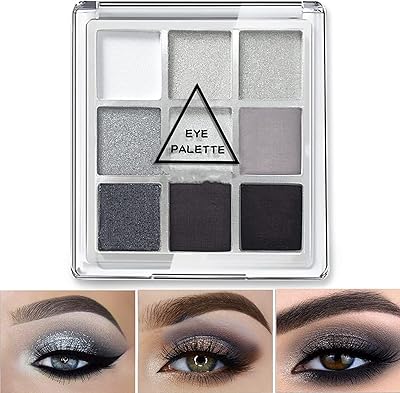 Palette de fards à paupières smokey 9 couleurs noir, gris et argent, palette
