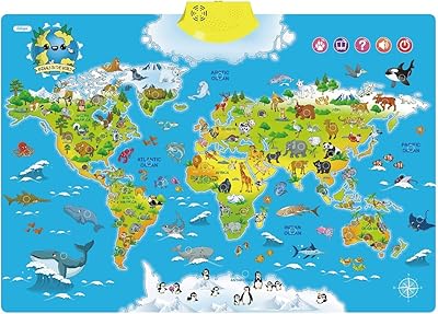 Affiche électronique de la carte du monde avec le dessin d'animaux qui parlent