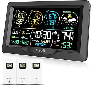 Station météo uzoli em3390 75 pouces thermomètre intérieur sans fil pour stations