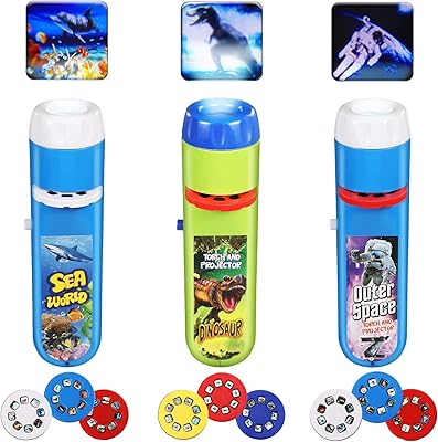 Lampe de poche projecteur coulissante avec 72 motifs, paquet de 3 torches
