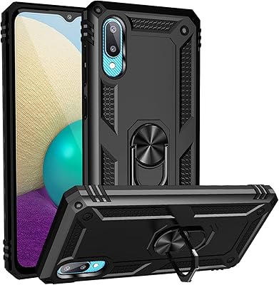 Coque samsung galaxy a02-m02 avec protecteur d'écran en verre trempé anneau de support