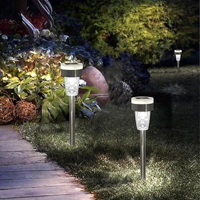 12 pièces led lampes solaires extérieures lumière blanche chaude en acier inoxydable