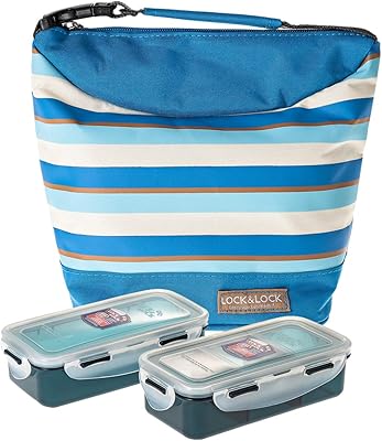 Ensemble de boîte à lunch lock lock avec sac - rayé, bleu hpl758s2sb