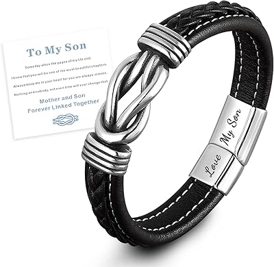 Bracelet en cuir tressé mère et fils liés pour toujours, bracelet en cuir