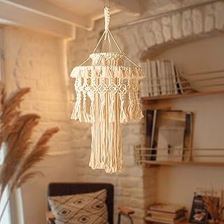 Abat-jour suspendu en macramé omjad boho, abat-jour suspendu de style bohème tissé à