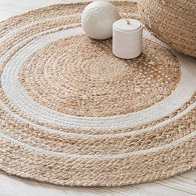 Tapis de jeu de maquillage fait main en jute naturel réversible, tapis rond