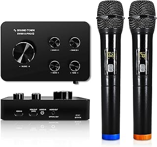 Système audio avec microphone karaoké sans fil soundtown 16 canaux avec bluetooth, hdmi