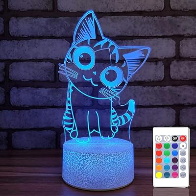 Lampe de nuit illusion 3d en forme de chat pour enfants avec télécommande