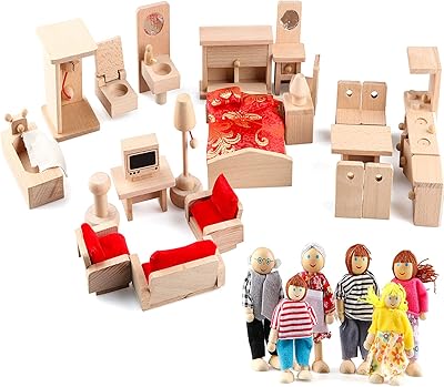 Ensemble d'accessoires de meubles de maison de poupée en bois pour salle