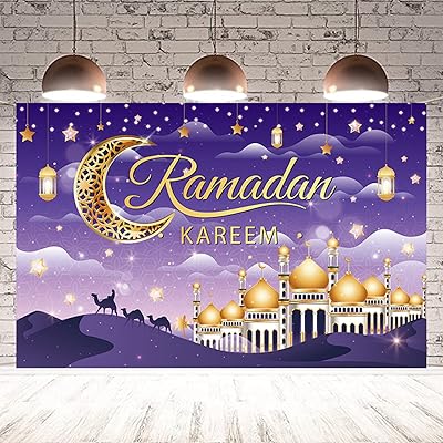Ramadan kareem photo fond suspendu tissu tapisserie eid mubarak château lune étoile lanterne