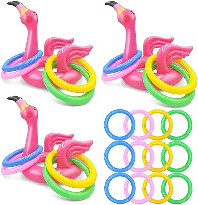 Jeu d'anneaux gonflables en forme de flamant rose 3 pièces avec 12