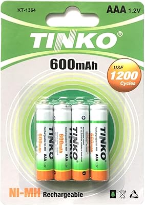 4 piles tinco rechargeables aaa 600 mah ni-mh 12 v
