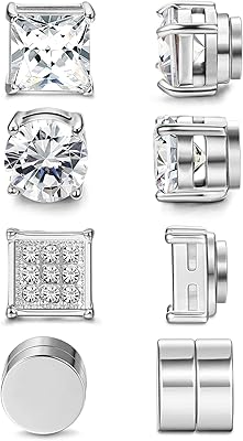 4 paires de boucles d'oreilles magnétiques en acier inoxydable pour hommes et femmes