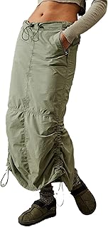 Jupe longue cargo y2k pour femme, taille basse, cordon de serrage, jupe longue