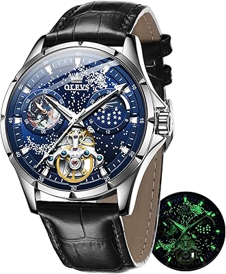 Montre automatique pour hommes, cadran squelette tourbillon, ciel étoilé, montre mécanique à remontage
