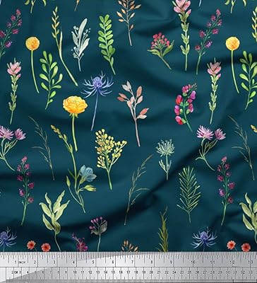 Tissu imprimé fleurs et feuilles en popeline de coton bleu bty pouce de large, 56 pouces de large - popeline de coton. Diaytar : Votre source de bonnes affaires en ligne