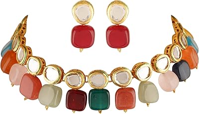 Ensemble collier et boucles d'oreilles traditionnels plaqués or pour femmes et filles décorés