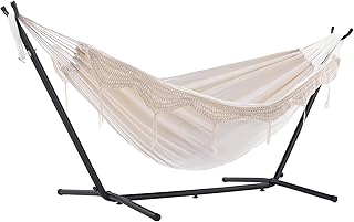 Hamac double fever avec support en acier peu encombrant, naturel