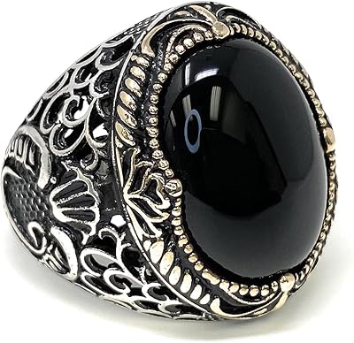 Bague pour homme en argent sterling 925 carats avec pierre d'onyx noir naturel