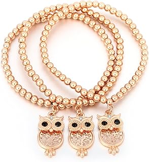 Bracelet à breloques avec pendentif hibou pour femmes, bracelet de perles extensibles, bracelet