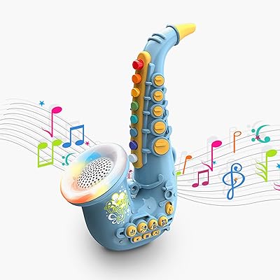 Jouet de saxophone éducatif pour enfants pour l'entraînement musical et instruments de musique interactifs pour enfants mini saxophone de simulation musicale avec lumières led dynamiques et fonctions musicales (sans batterie) (bleu). Diaytar : Le choix malin des consommateurs sénégalais