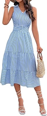 Robe décontractée georglitter pour femme avec motif rayé, taille haute et ourlet à