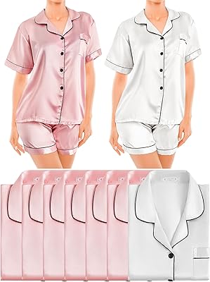 Ensemble pyjama 7 pièces en satin de soie pour femme, chemise de nuit