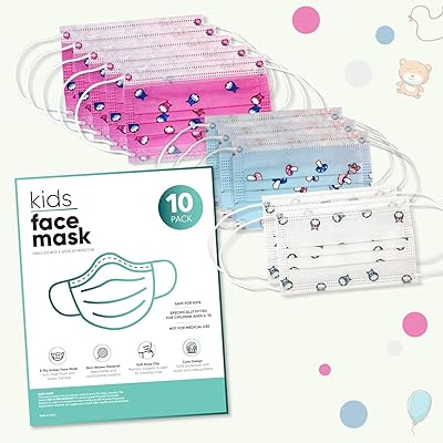 Masque jetable imprimé pour enfants 3 épaisseurs assortiment filles pack de 10