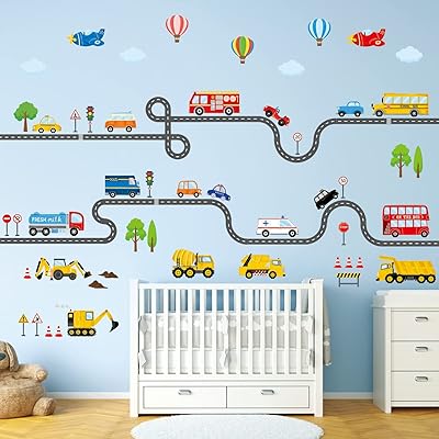 Decowall sg3-2308 autocollants muraux de transport et de route pour enfants, décollables