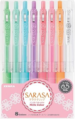 Stylo plume zebra sarasa clip, 0,5 mm, lot de 8 stylos de couleur