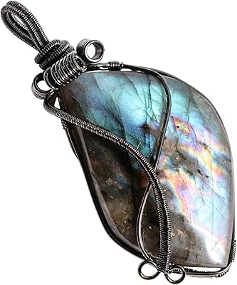 Sunyik collier pendentif en labradorite naturelle pour hommes et femmes, pendentif en cristal enveloppé de fil fait à la main irrégulier unisexe, pierre métallique, pierre de cristal de labradorite. Diaytar Sénégal : Votre guichet unique pour tous vos achats