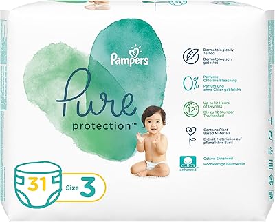 Couches pampers pure protection, testées dermatologiquement, taille 3, 6-10 kg, 31 couches. Diaytar : Votre shopping, nos meilleurs prix