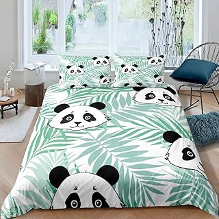 Housse de couette pour enfants, motif animal mignon, housse de couette, dessin animé, ours panda, ensemble de literie imprimé pour garçons et filles, feuilles de bambou vertes, couvre-lit, décoration de chambre, taille unique, fermeture éclair. Diaytar : Faites des achats intelligents en quelques clics